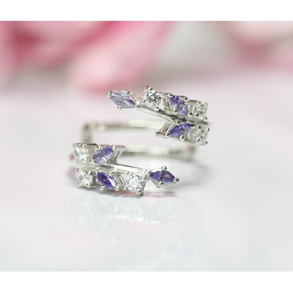 Amethyst Open Ring Enhancer - Engagement Wrap Ring jacket - February Birthstone - Gift For Wife