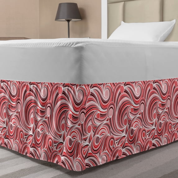 Asian Bed Skirt, Floral Retro Pattern Mehndi Doodles Design Art Abstract Waves, Elastic Bedskirt Dust Ruffle Wrap Around for Bedding Decor, 4 Sizes, Rose Red Mauve, by Ambesonne