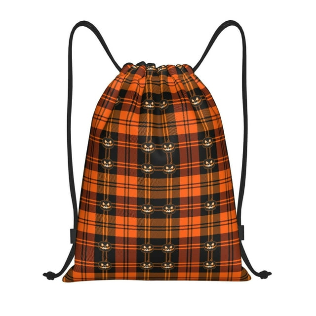 Lukts Halloween Tartan Plaid Pattern Drawstring Backpack Bag Sport Gym Sackpack,String Backpack Sport Bag Sack,Cinch Tote Gym Backpack-Medium