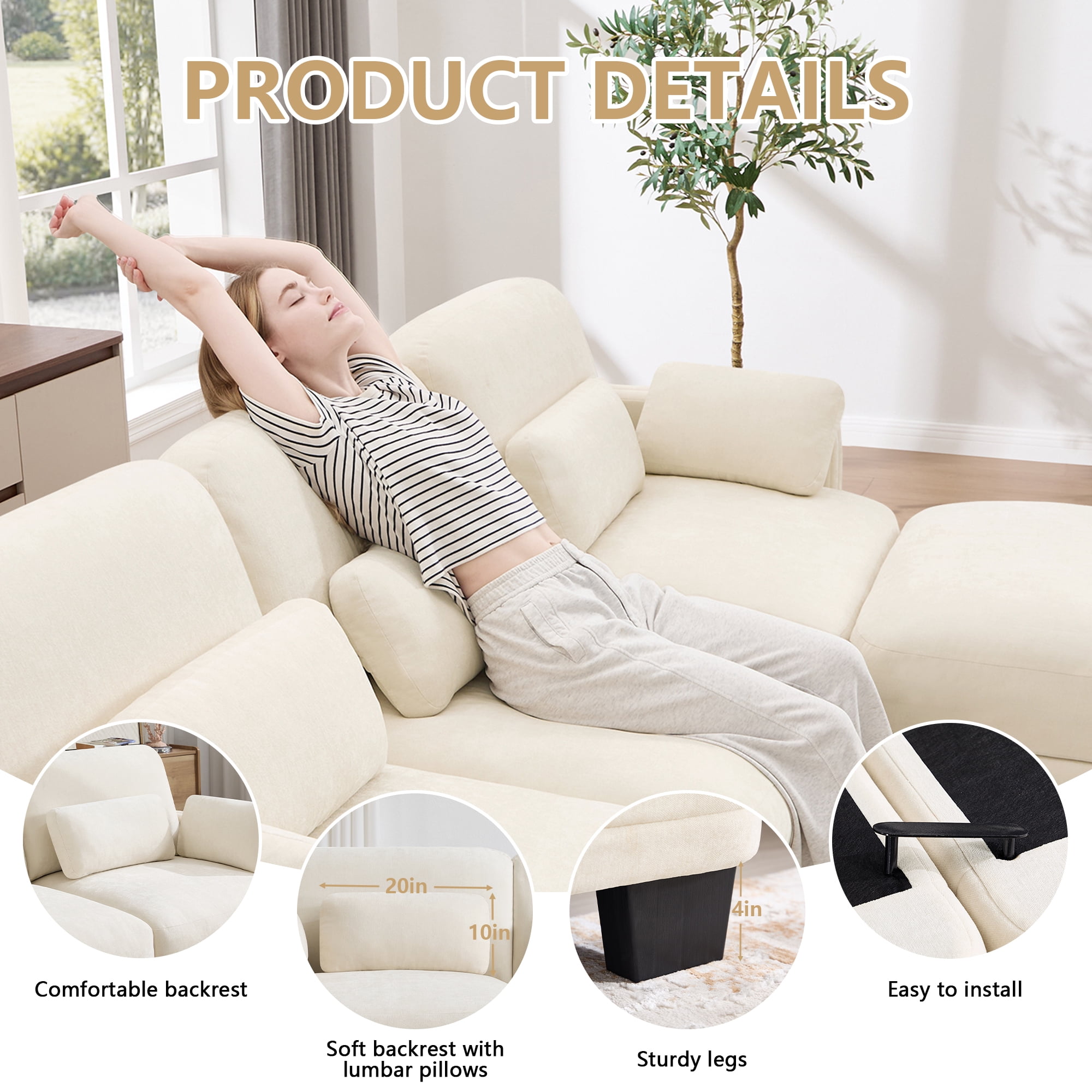70" Modern Modular 2 Seater Loveseat Sofa Couch with 4 Pillows