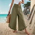 thumbnail image 6 of UVEASISHA Linen Pants for Women Summer Wide Leg Smocked Waist Ruffled Palazzo Pants Boho Flowy Beach Vacation Pant with Pockets Army Green L, 6 of 10