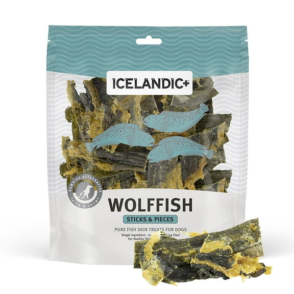 Icelandic  Sticks & Pieces: Wolffish 9oz - Pure Fish Skin Dog Treats, Air-Dried Single Ingredient Long Lasting Chews