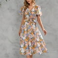 thumbnail image 1 of Robe d'Été pour Femmes 2024 Mode Grande Taille Décontractée Manches Courtes Col en V Imprimé Mi-Mollet Robe 50 % de Réduction Liquidation!, 1 of 7