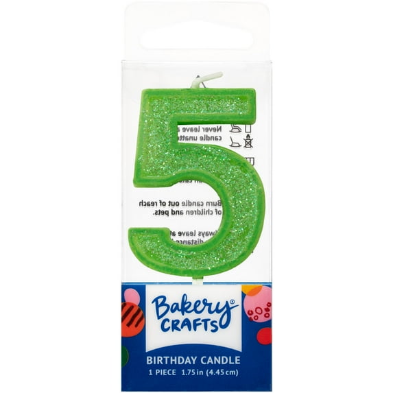 Cake Topper Decor, Candles,5 Mini Green Glitter shape Candles26110 (12/PKG)