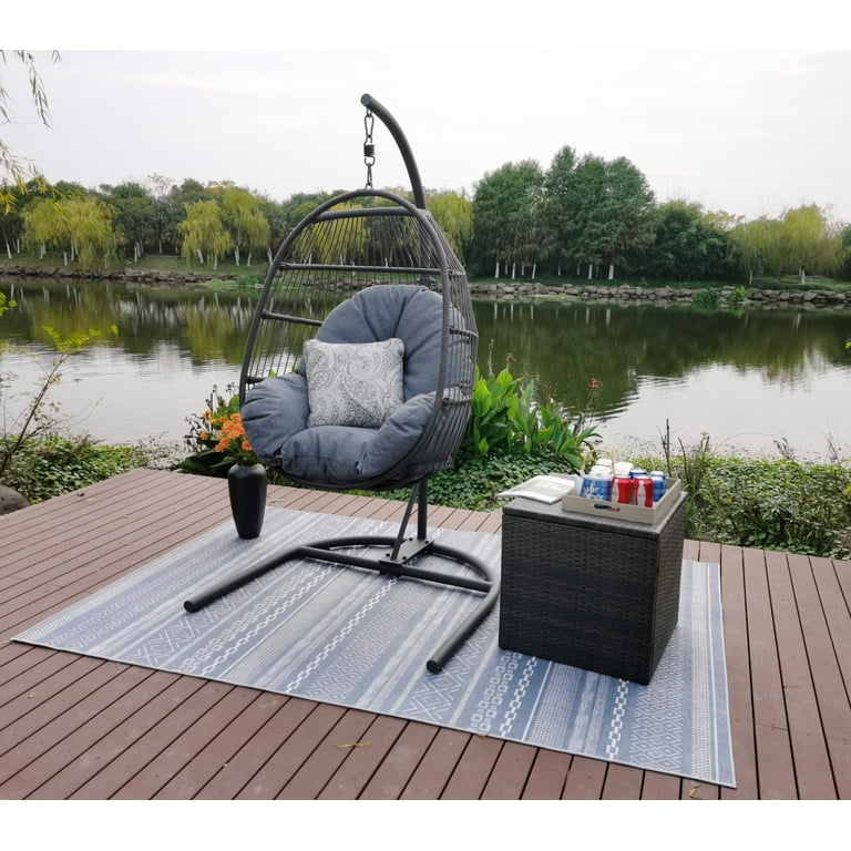 Outdoor Patio Hanging Egg Chair with Olefin Cushion and Metal