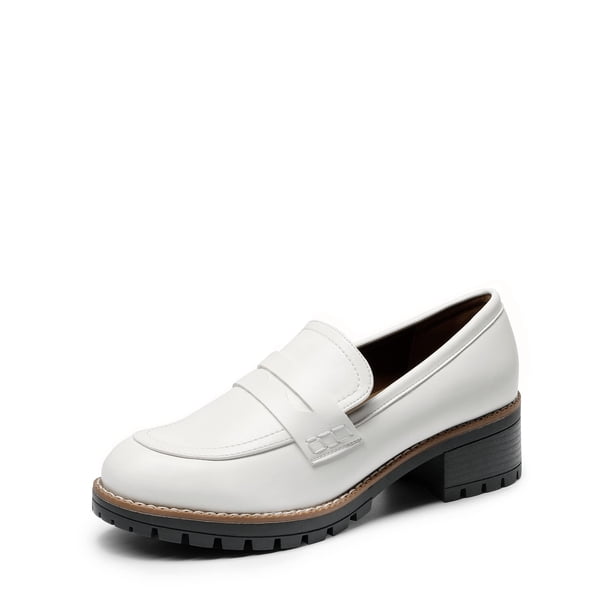 DREAM PAIRS Mocasines de Plataforma con Tacón Grueso para Mujer Blanco 8.5