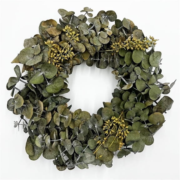 Pemberly Row 12" Preserved Decorative Real Eucalyptus Wreath in Green