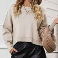thumbnail image 6 of ShomPort Women's Fall Sweaters Puff Long Sleeve Round Neck Solid Color Knitted Pullover Jumper, 6 of 9