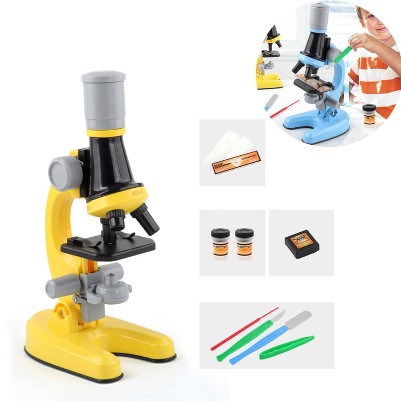 Children Educational Microscope 1200X Biological Microscope Kids Beginner Microscope Kit Home School Science Educational Tool Gift for Boys Girls Yellow