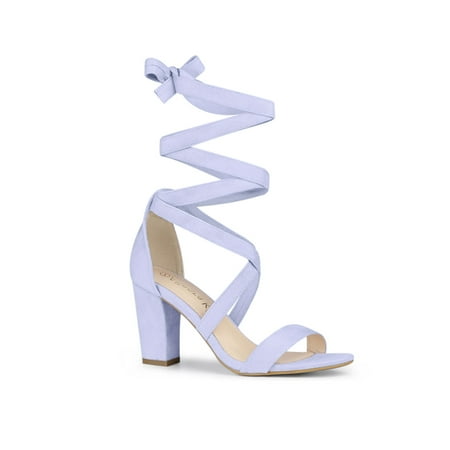 

Allegra K Women s Sandals Solid Color Mid Block Heels Lace up Sandals