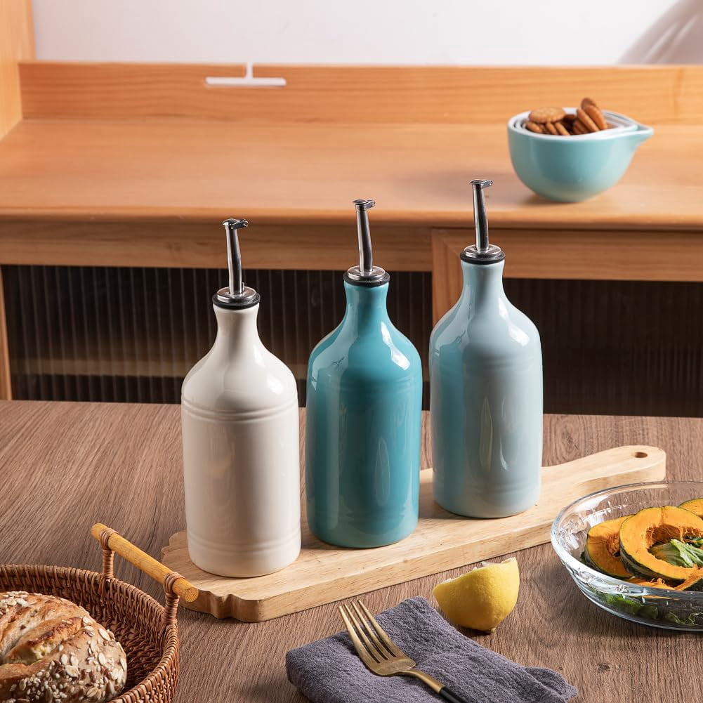 Ceramic Olive Oil Dispenser Bottle  Opaque Cruet Protects To Reduce Oxidation Suitable For Storage Vinegar Coffee Syrups & Other Liquids Pack Of 1 15.5 Fl Oz(beige)