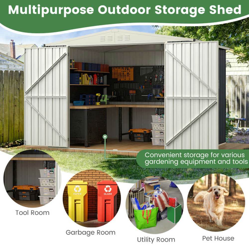 Spaco 7.5 x 6.3 FT Metal Outdoor Storage Shed with Lockable Door, Rustproof Storage Shed with Stable Construction for Outdoor as Backyard, Garden, Patio, Lawn, Gray