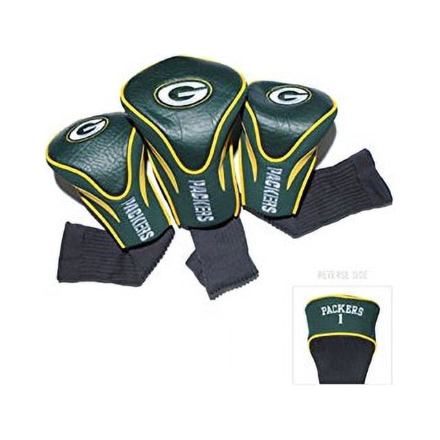 Fundas de palos de golf con logotipo de los Green Bay Packers de la NFL (juego de 3). Numerados 1, 3 y X. Se ajustan a palos de golf grandes. Forro de terciopelo para una mayor protección. Talla única