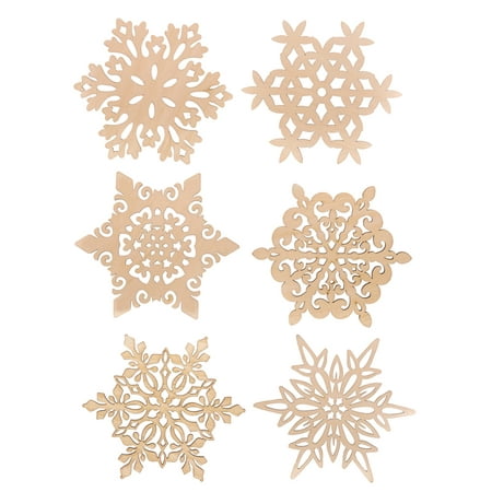 

6PCS Snowflake Shape Wooden Coasters Christmas Themed Placemats Heat Insulation Table Mats Nonslip Bowl Plate Mat (Mixed Style)