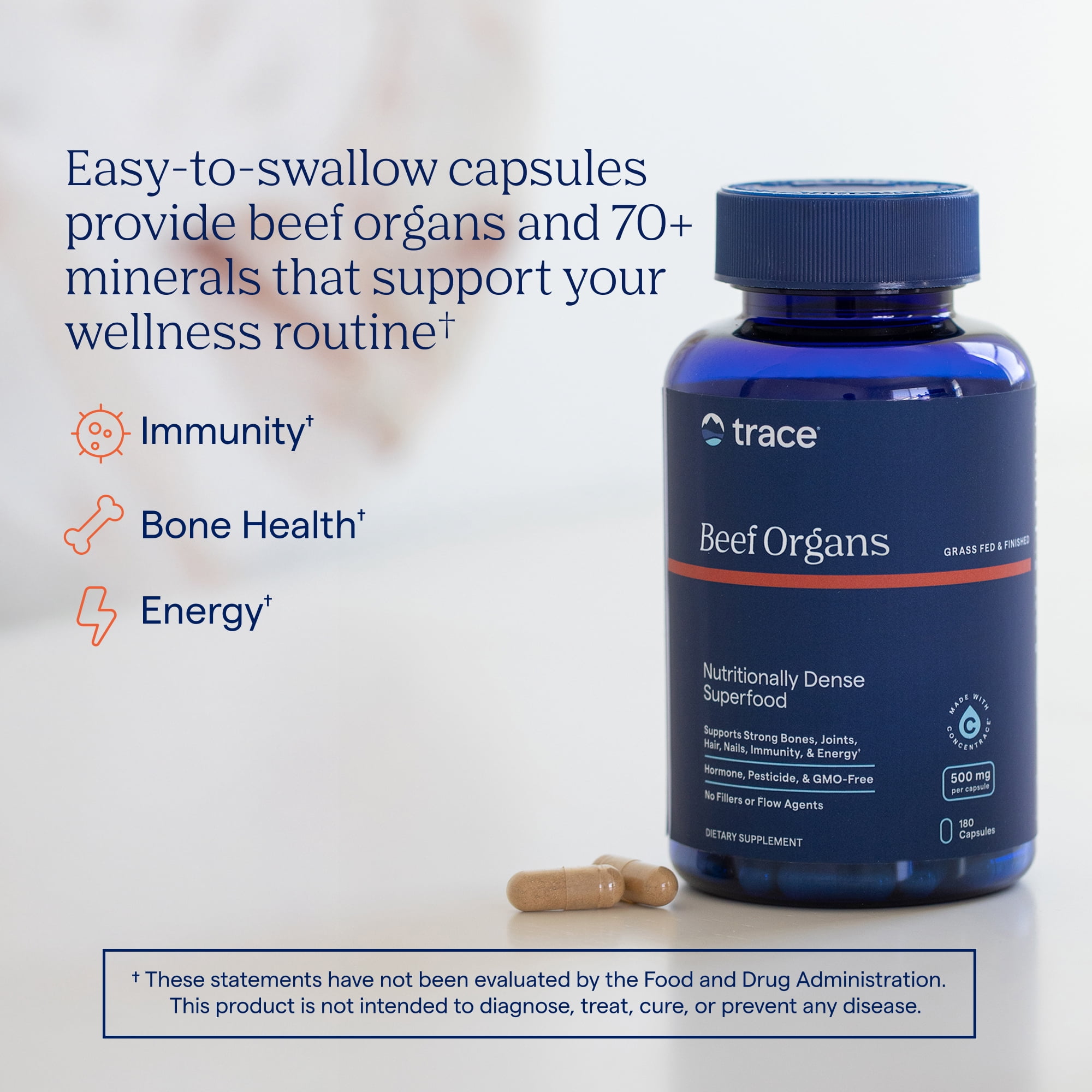 (2 pack) Trace Minerals Beef Organ Supplement for Daily Wellness, Immune System, Heart, Energy, Hair, Skin & Bone Health, 180 Count (30 Servings)
