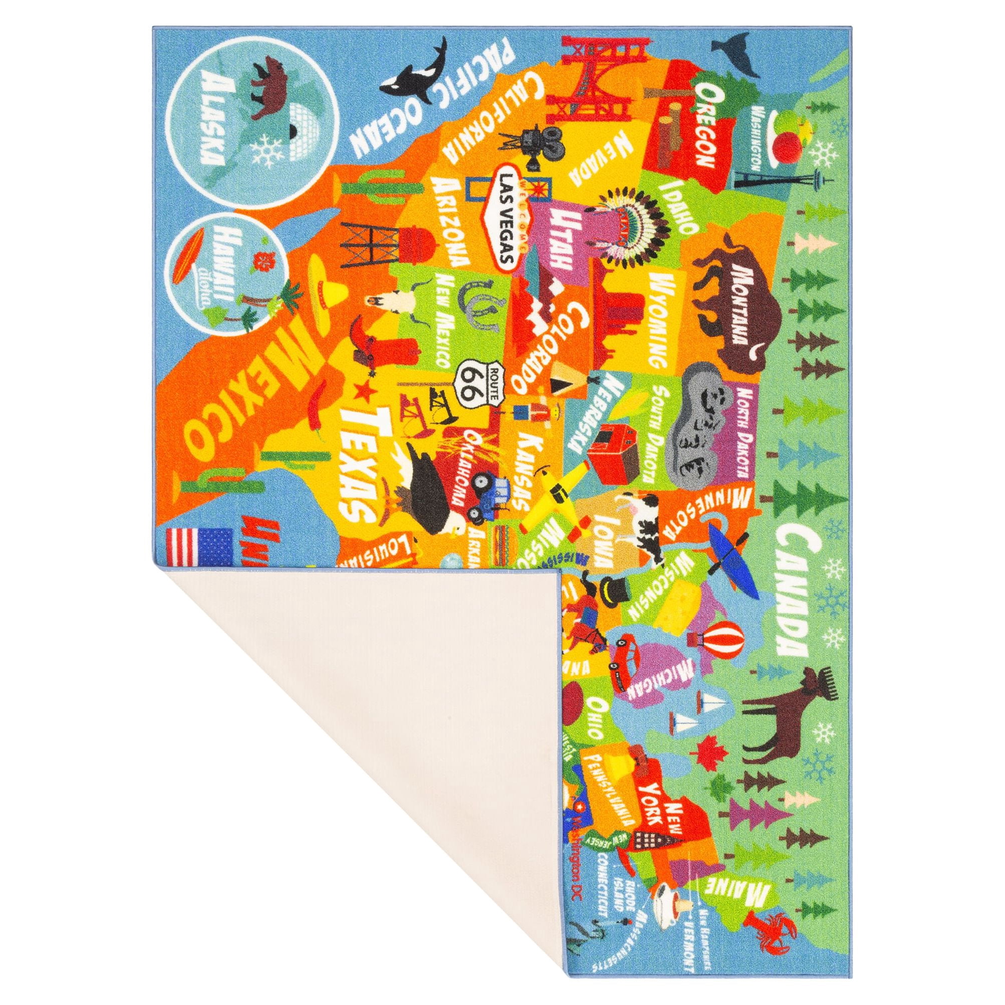 KC CUBS Playtime Collection USA United States Geography Map Educational Learning Area Rug Carpet for Kids and Children Bedrooms and Playroom (3'3" x 4'7")