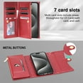 thumbnail image 4 of Phone Case for iPhone 16 Plus Wallet Cover with Crossbody Strap and Wrist Strap, Card Slots Stand PU Leather Flip Magnetic Buckle Zipper Pocket for iPhone 16 Plus Case Women Girls, Red, 4 of 6