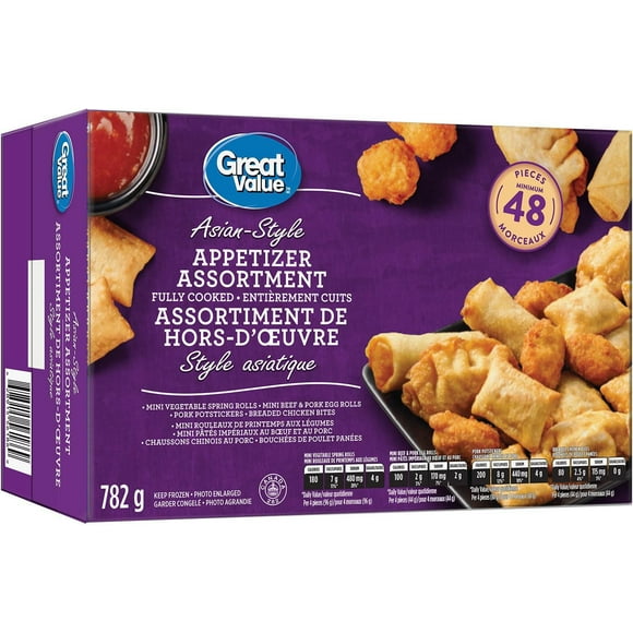 Great Value Frozen Asian-Style Assortment Appetizers, 48 Pieces, 782g