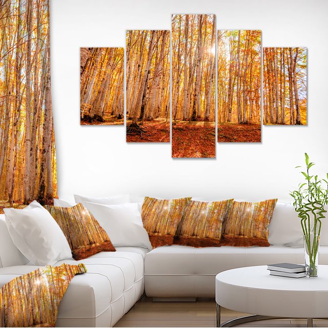 Forêt Rouge Colorée au Coucher du Soleil - Art Moderne sur Toile de Forêt