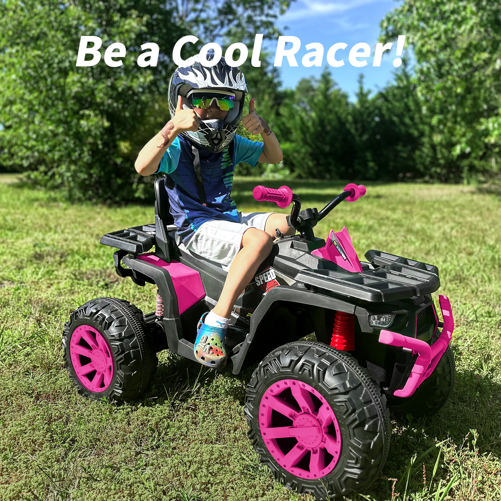 Hikiddo Kids ATV 4-Wheeler, 24 Volt 4WD Ride On Toys for Big Kids w/ 2 Seater, 4x200W Motor, 5.6Mph Max Speed - Rose Pink