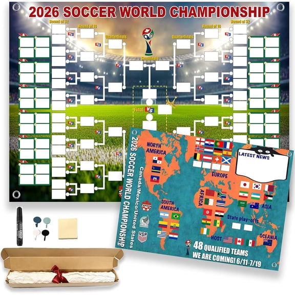 2026 FIFA World Cup Schedule Poster - 2-in-1 Wall Chart with 48 Team Collection Showcase | Soccer Fixtures, Matches Decor & Great Gift for Fans 30x21 Inch(XX)