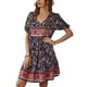 thumbnail image 3 of VISgogo Vestido de verano de manga corta para mujer, estampado de flores a la moda, cuello en V, cintura alta, vestido acampanado VISgogo  moda, 3 of 9
