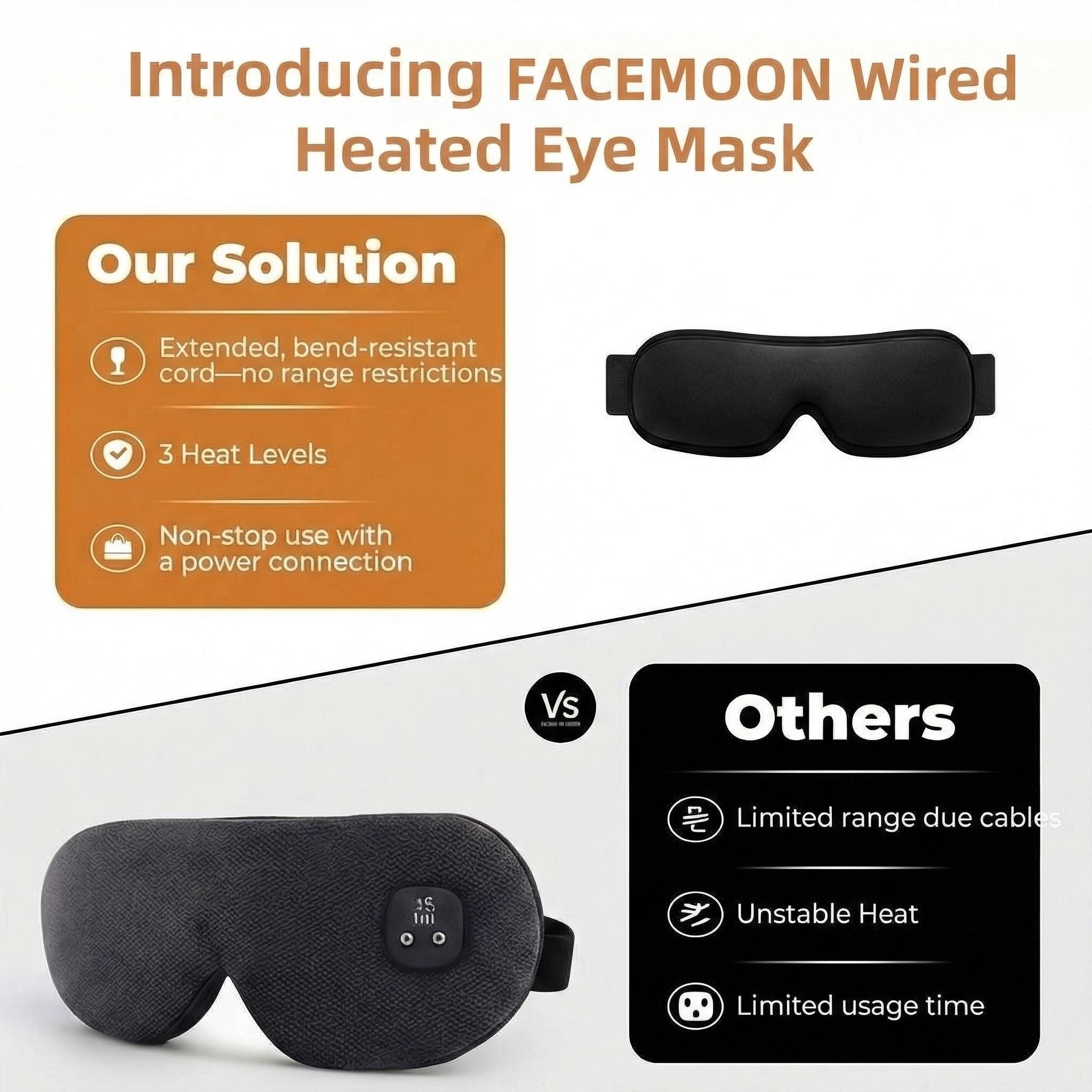 FACEMOON USB Heated Eye Mask,  Adjustable Heat and Timer, Warm Compress for Sleep and Dry Eye Relief