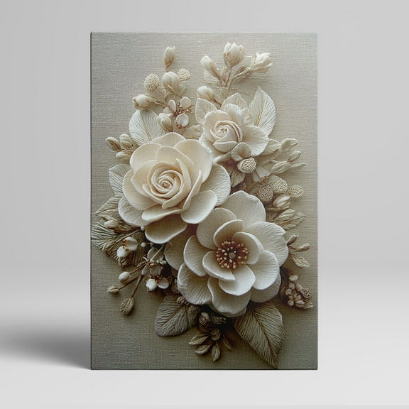1pc Elegant Cream - Hued Floral Canvas Art with Roses and Blooms, Framed Decor room hanging Wall Picture Decor for Home Gifts, living room, bathroom, bedroom, kitchen wall art decor canvas wall art