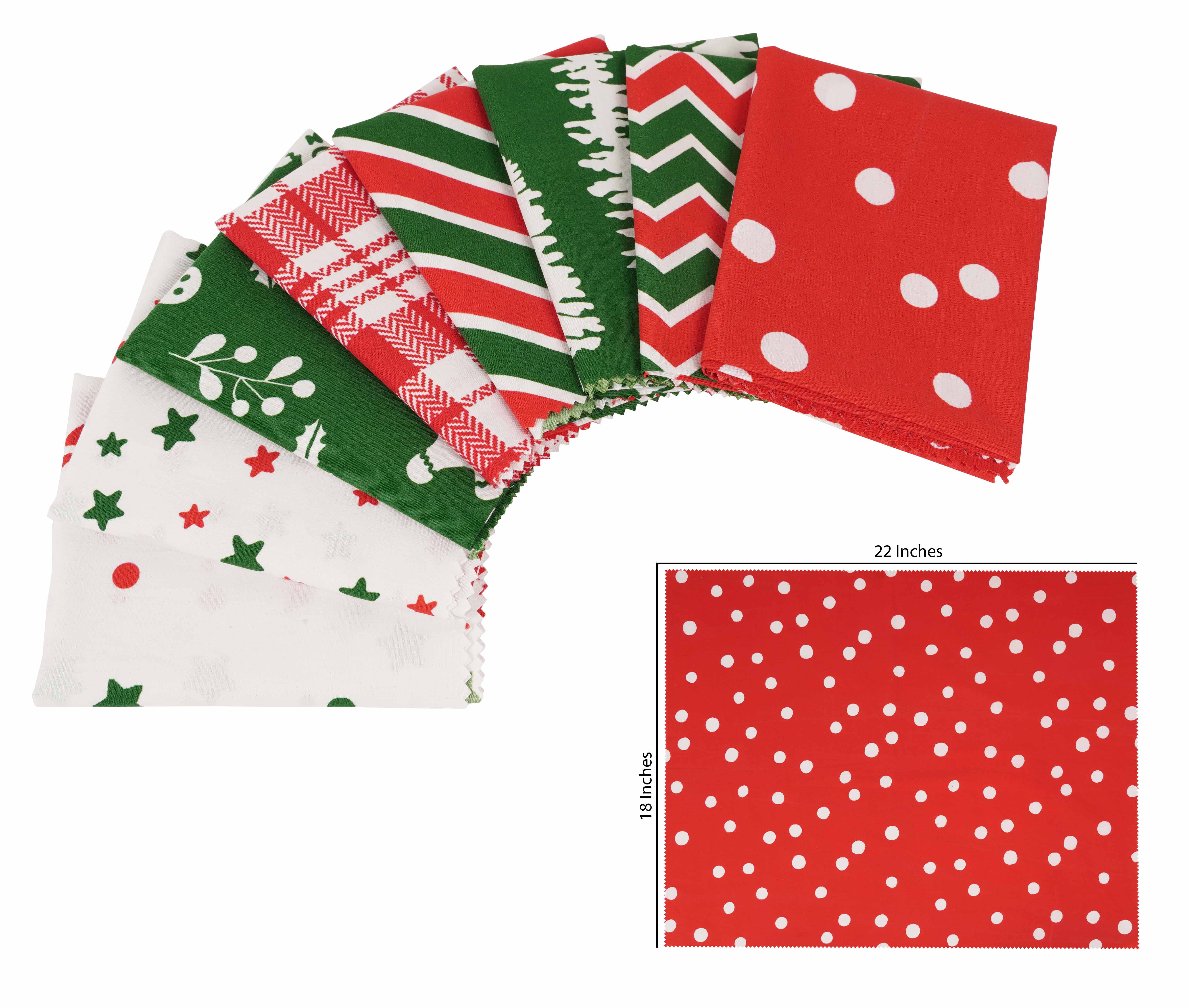 Soimoi 8 Pc Fat Quarter Bundle-ChristmasPrint 18"x 22"DIY Patchwork-100% CottonPre-Cut Quilting Fabric Red- White & Green