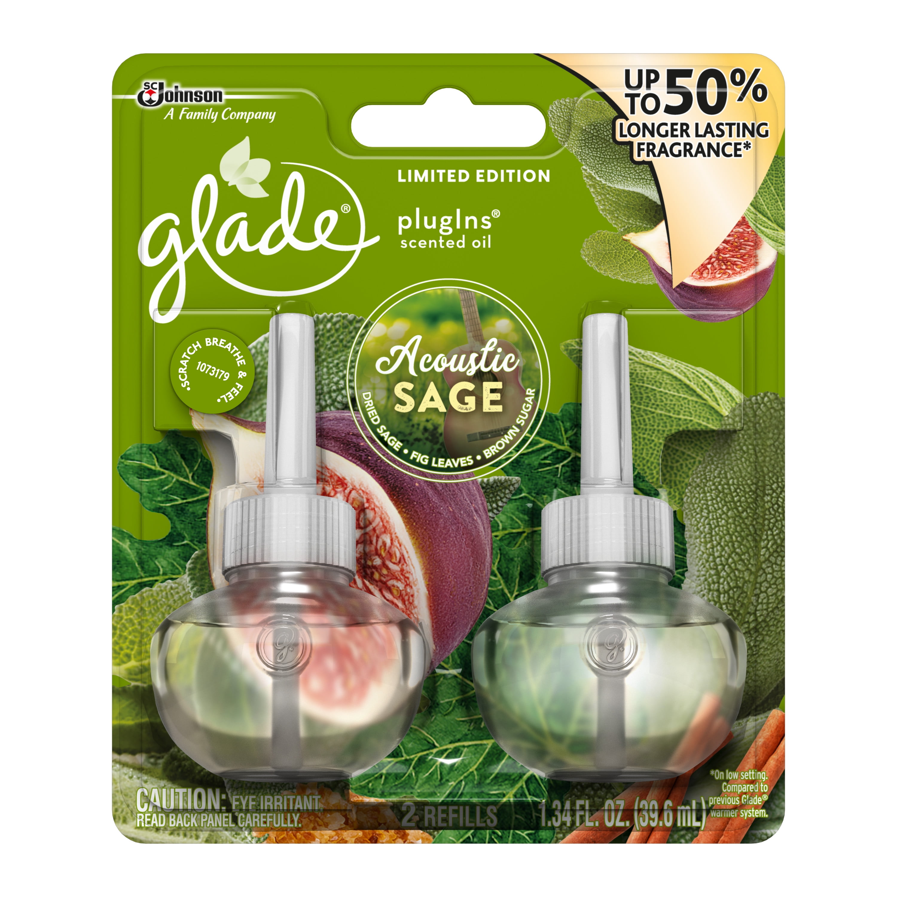 Glade PlugIns Scented Oil Air Freshener Refill, Acoustic Sage, 1.34 fl