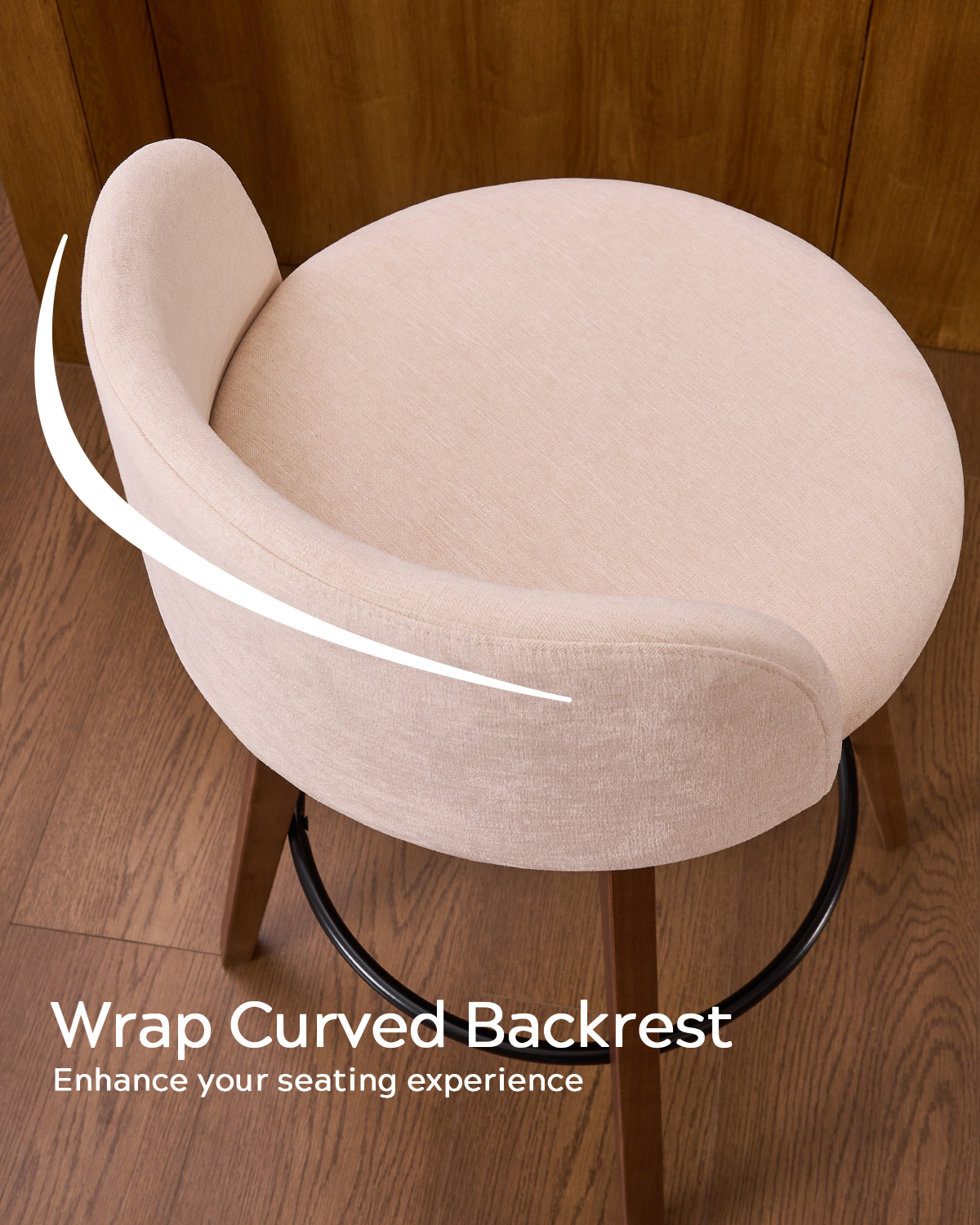 EYYTHUNG 26" Counter Height Bar Stools Set of 4 Mid Century Modern Farmhouse Swivel Barstools Chenille Fabric Upholstered, Brown/Beige