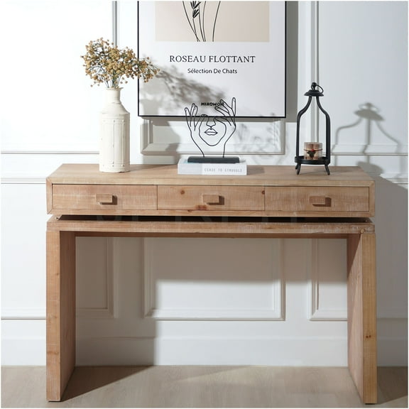 JERFIT 47-inch Rustic Wood Console Table with 3 Drawers, Sofa Table for Entryway, Hallway & Foyer, Farmhouse Style with Floating Design