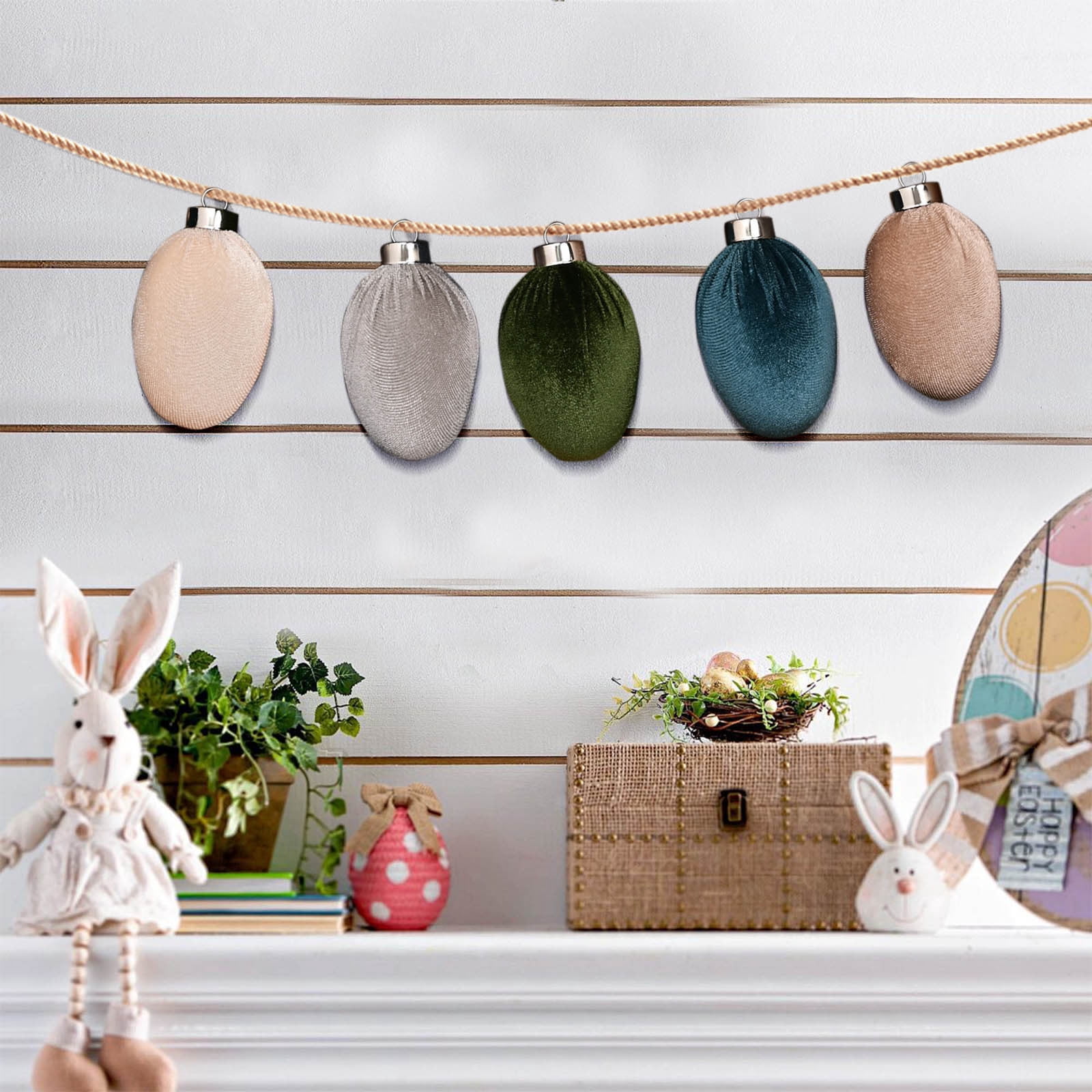 Easter Velvet Ornaments Set Of 12 Colorful Flocked Easter Eggs For Tree And Holiday Decoration