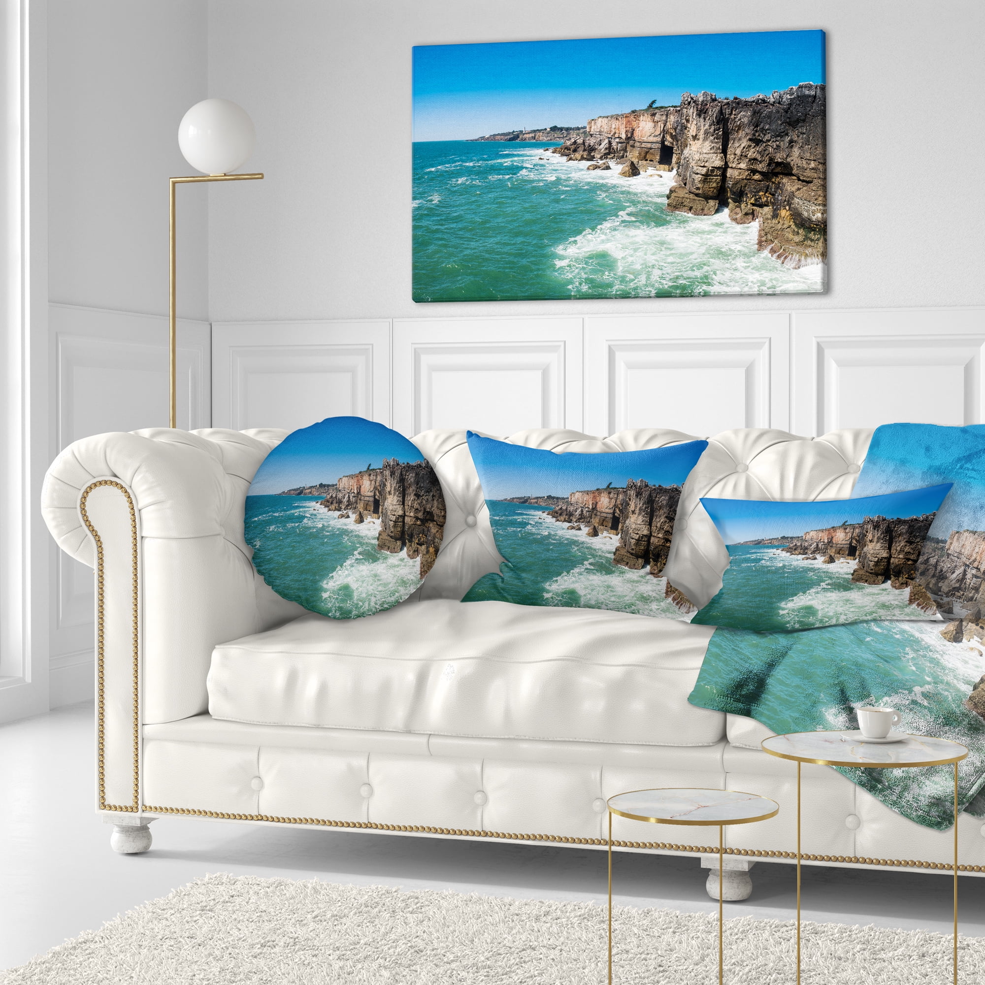 Designart Coastline of Cascais - Seascape Photography Throw Pillow - 12x20