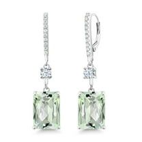 Gem Stone King 13.50 Cttw Green Prasiolite Dangle Earrings for Women | 925 Sterling Silver | Gemstone Birthstone | Emerald Cut 14X10MM