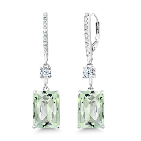 Gem Stone King 13.50 Cttw Green Prasiolite Dangle Earrings for Women | 925 Sterling Silver | Gemstone Birthstone | Emerald Cut 14X10MM