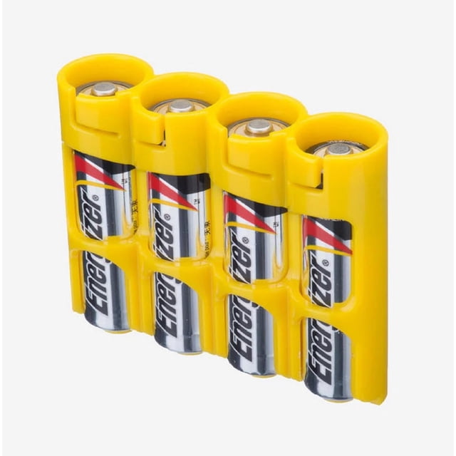 Storacell by Powerpax Caddy de Rangement pour Piles Slimline AA, Jaune - Contient 4 Piles (Non Incluses)