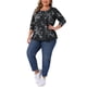 thumbnail image 2 of Blusas de mujer de talla grande con estampado floral, cuello cuadrado, de manga larga, túnica plisada, elegantes y casuales, 4X, negras, 2 of 6