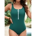 thumbnail image 5 of Asoul Womens One Piece Zipper Swimsuit Full Coverage Bathing Suits Ribbed Slimming High Cut Adjustable Straps Swimwear, 5 of 6
