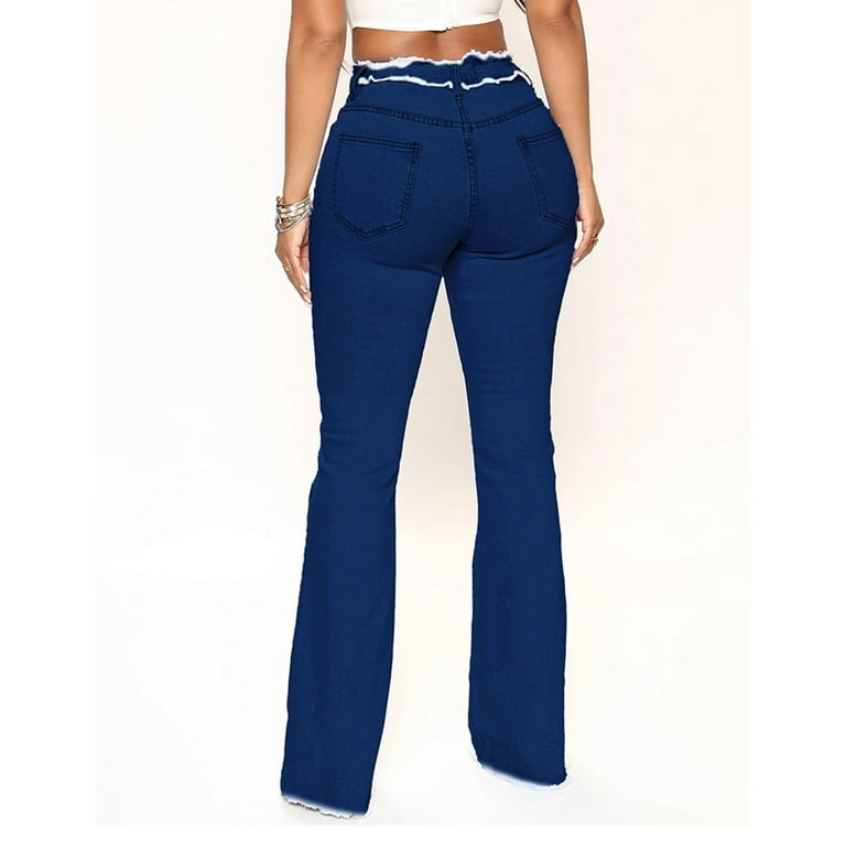 YYDGH Bell Bottom Jeans for Women Stretch Flare Dark Blue Bootcut