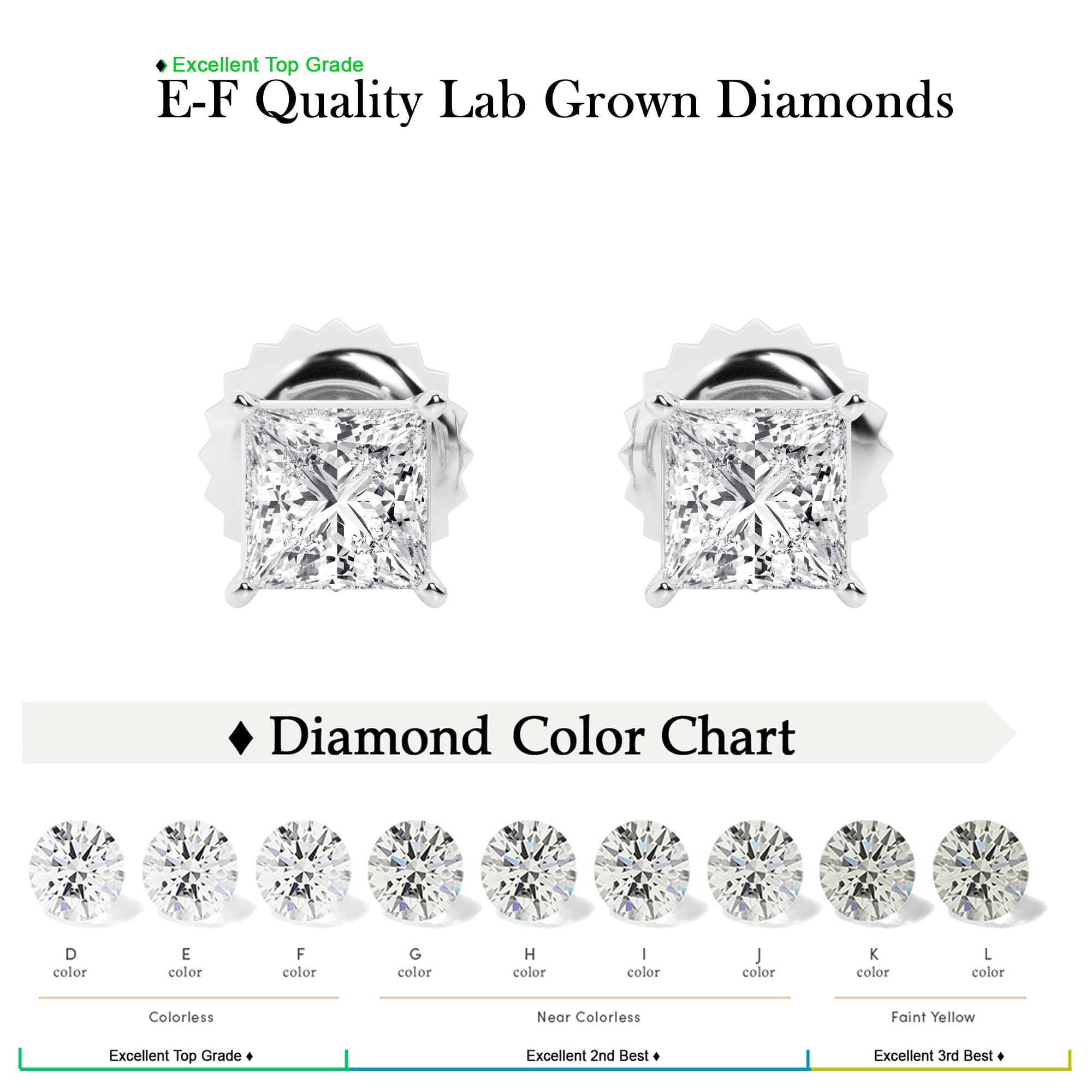 Unique Moments IGI Certified 2 Ctw Princess 14k White Gold Diamond Stud Earrings for Women (E-F,VS2)