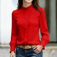 thumbnail image 4 of jjayotai Women's Button down Shirts Long Sleeve Smocked Cuffed Ruffle Collar Blouses Fall Work Business Casual Tops, 4 of 6