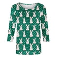 thumbnail image 4 of Jinhomg Women's Easter Day Shirt 2025 Trendy Rabbit Printed Tunic Tops Casual Comfy 3/4 Length Sleeve Crew Neck Spring Holiday Blouses Seasonal Sale Green XXXL, 4 of 6