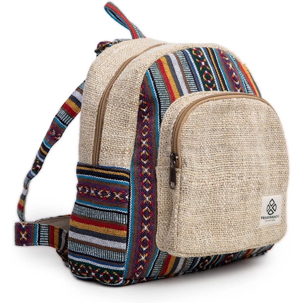 Mini Hemp Backpack Bag Boho Eco Friendly Unisex Rustic Durable by