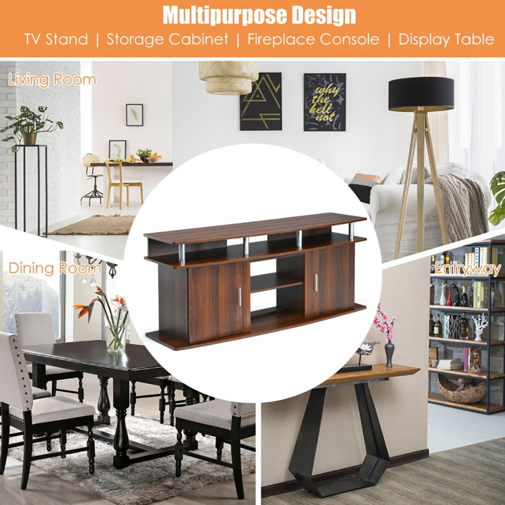 Finihen TV Stand, TV Cabinet, 63 Inch TV Entertainment Console Center with 2 Cabinets, Media Entertainment Center with Storage, for Living Room, Bedroom, Walnut
