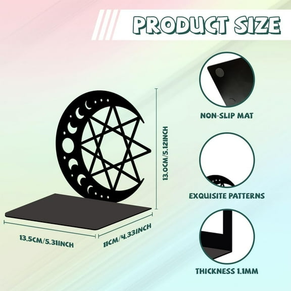 Metal Bookends for Shelves Modern Decorative Heavy Duty Study Book Support Stoppers for Office Desk Shelf Room 5.3"x4.3"x5.1" Cast Iron Simple Tall Bookends 1 Pair (Moon and Star)