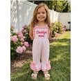 thumbnail image 3 of BemeyourBBs ﻿Toddler Baby Girls Summer Clothes Little Girl Overalls Romper Dady's Mini Letter Sunflower Embroidery Sleeveless Plaid Bell Bottoms Jumpsuit Flare Pants Toddler Girls Summer Outfit, 3 of 9