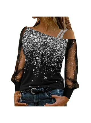 Sheer Long Sleeve Tops for Women Plus Size Tight Rhinestone See Through  Mesh Crop Top Off Shoulder V Neck, Black-short, X-Small-3X-Large :  : Clothing, Shoes & Accessories