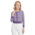 thumbnail image 3 of YEMAK Women's 3/4 Sleeve Crewneck Stripe Regular Fit Button-Down Sweater Cardigan-BLUEBERRY/LILAC-L, 3 of 4