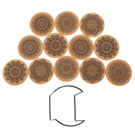 

creative coaster 1 Set Creative Nordic Mandala Design Round Shape Wooden Coasters with Rack